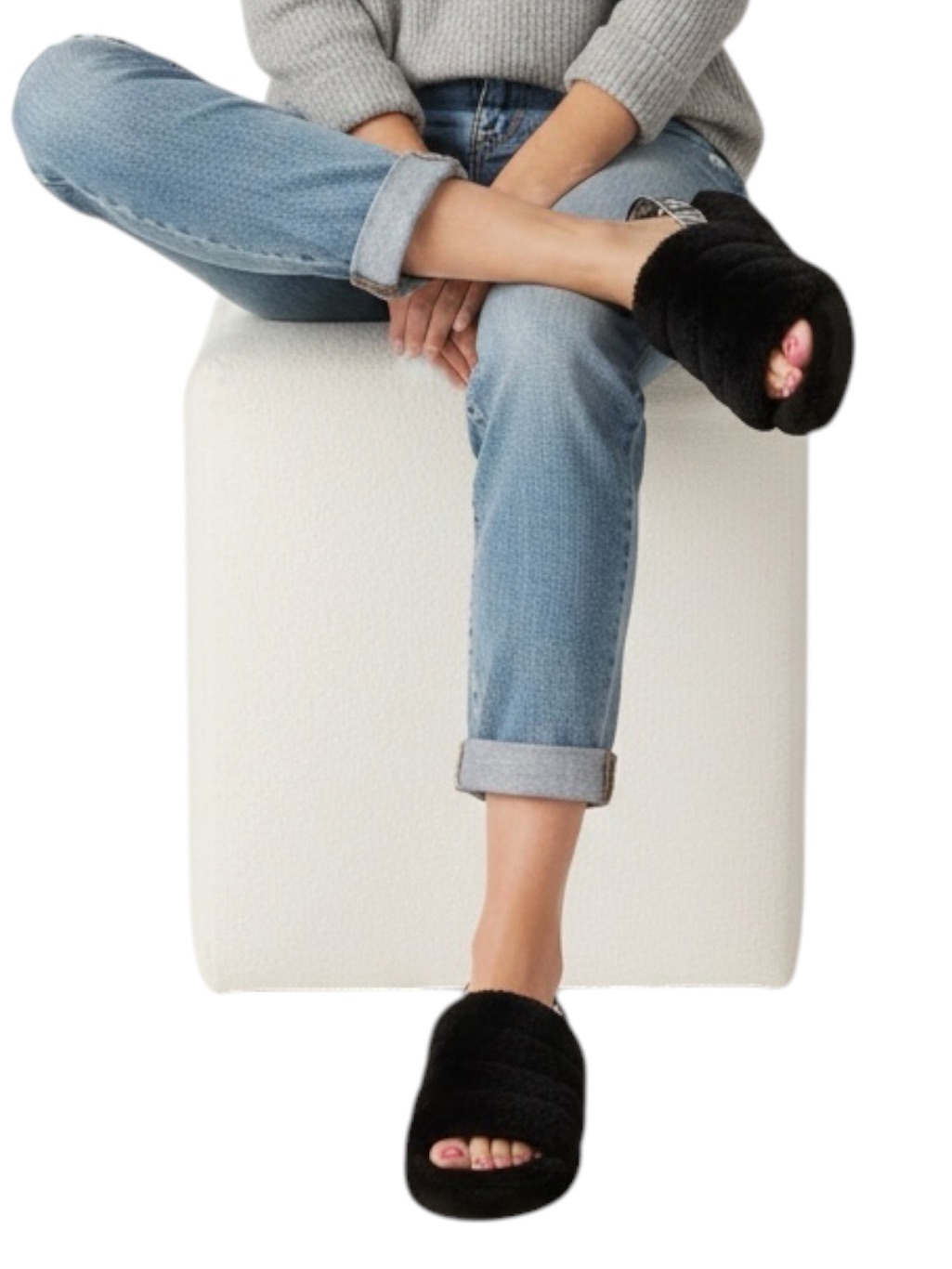 Ugg "Fluff Yeah!" Platform Slide Logo Band In Classic Black Size 8